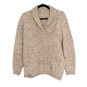 HAND KNIT Shawl Collar Pullover Sweater Cream XXL